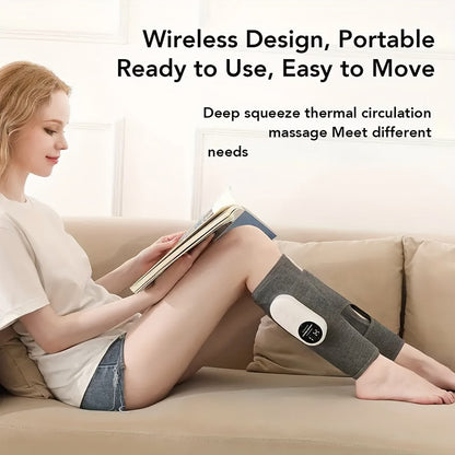 Cordless Air Compression Leg Massager 3 Intensities Calf Thigh Foot Knee Relief Rechargeable Portable Massager for Home Office Travel Gray Black