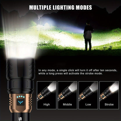 SKYFIRE LED Super Bright Rechargeable Flashlight with Zoom, 4 Modes & Cycling Light – High Lumen Tactical Flashlight for Camping, Outdoor Adventures & Household Emergency Use