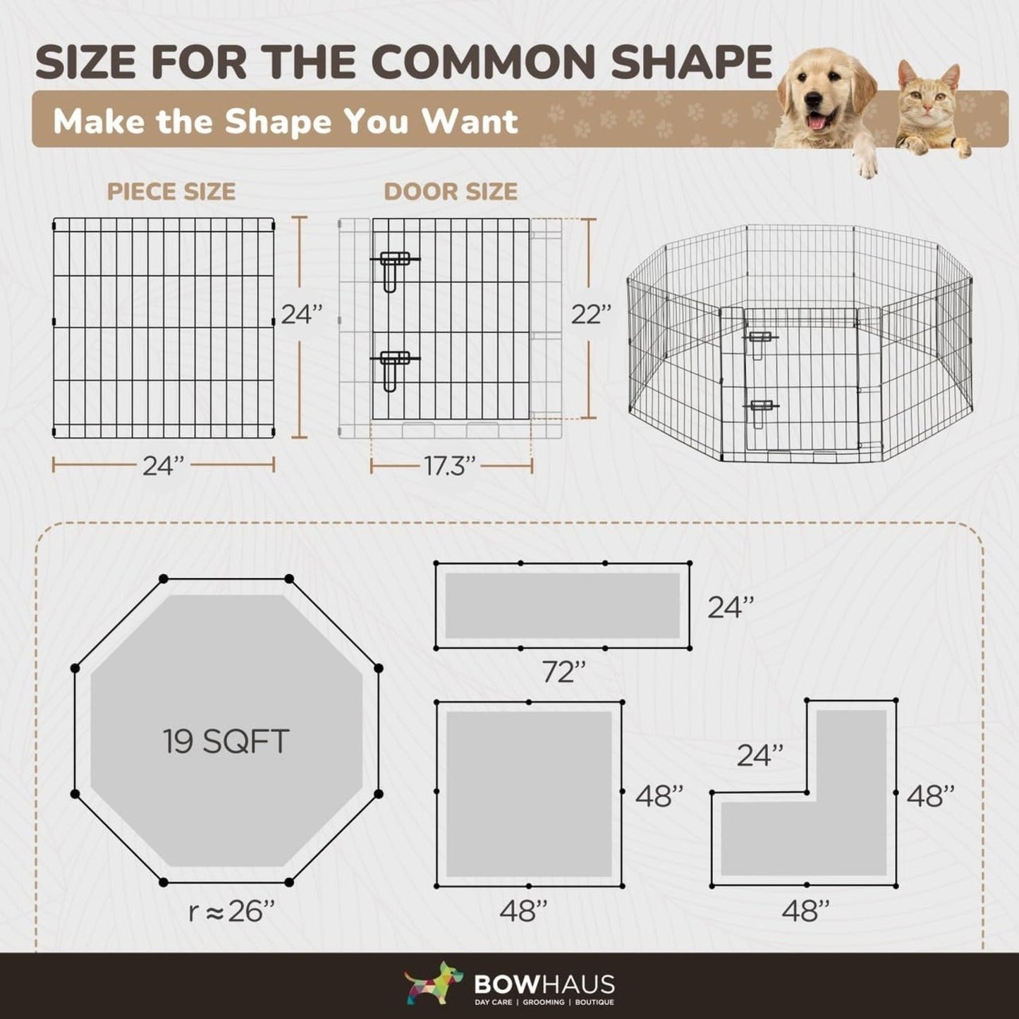 Foldable Dog Playpen 8 Panel – Heavy-Duty Metal Pet Kennel with Gate for Indoor & Outdoor Use, Portable Exercise Fence Cage for Small Dogs & Animals, Available in 24"/30"/36" Heights
