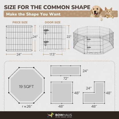 Foldable Dog Playpen 8 Panel – Heavy-Duty Metal Pet Kennel with Gate for Indoor & Outdoor Use, Portable Exercise Fence Cage for Small Dogs & Animals, Available in 24"/30"/36" Heights