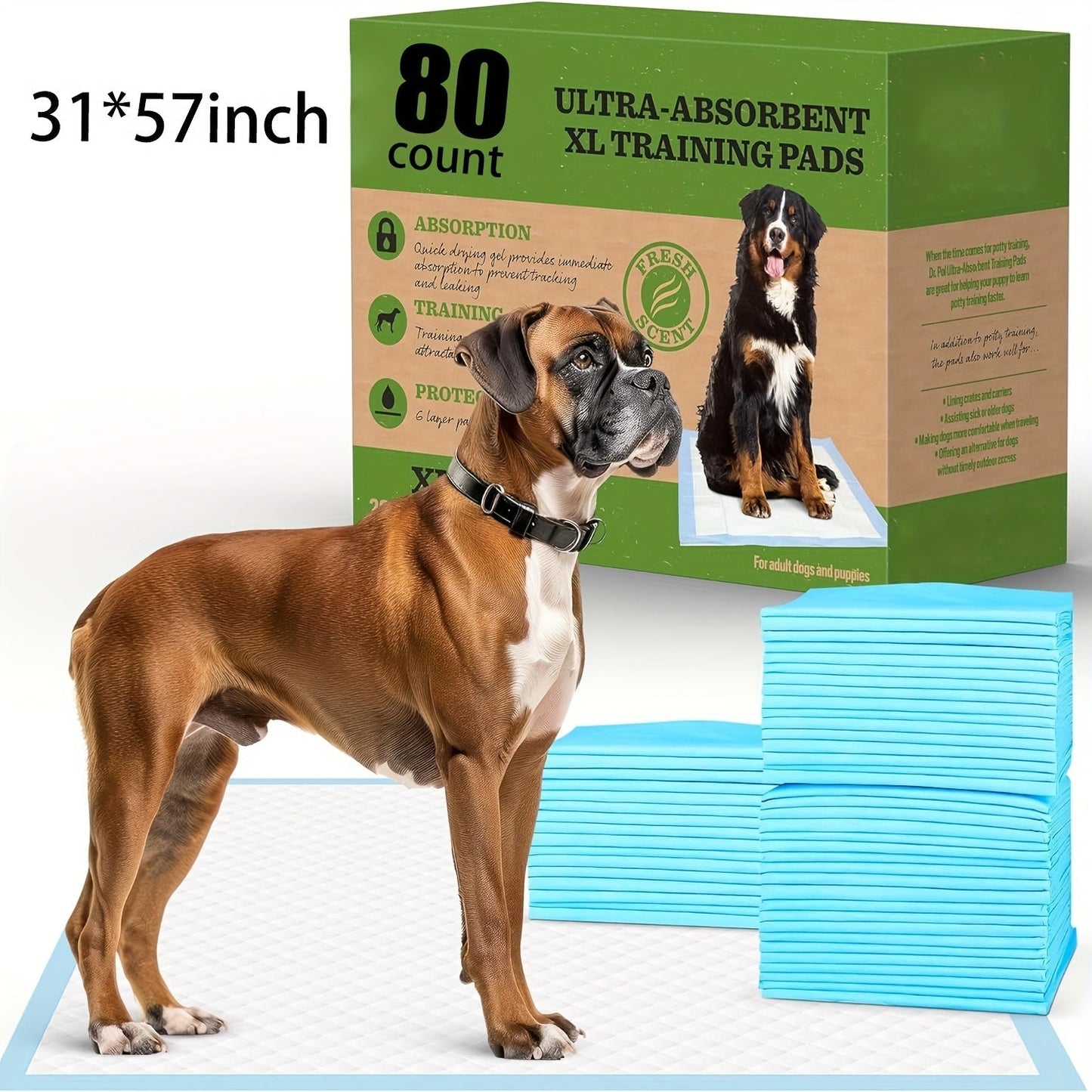 XXXL Dog Pee Pads Extra Large 8-Layer Super Absorbent Leak-Proof – Disposable Puppy Potty Pads for Cars Cages Sofas, Multiple Sizes 31x47 32x36 57x31 Inches
