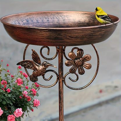 Metal Outdoor Bird Bath and Feeder Set Sunflower Design 5-Claw Stake Base Weather-Resistant Garden Decor for Backyard Courtyard Terrace Patio