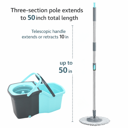 360° Spin Mop and Bucket Set with Wringer – Microfiber Mop Refills, Stainless Steel Extended Handle, Separate Compartment, Floor Cleaning System