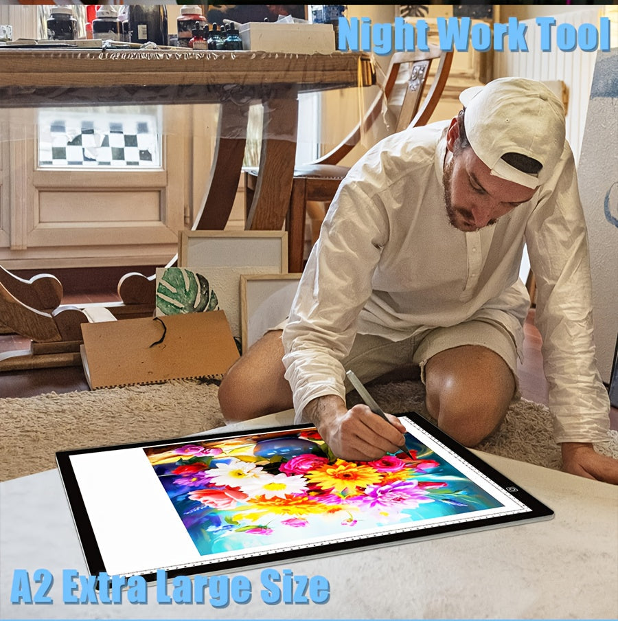 LED Tracing Light Pad Board A2 A3 A4, Dual Light Bar Ultra-Thin Copy Table with 3-Speed Dimming & Eye-Caring No-Grid Surface for Diamond Painting, Sketching & Drawing