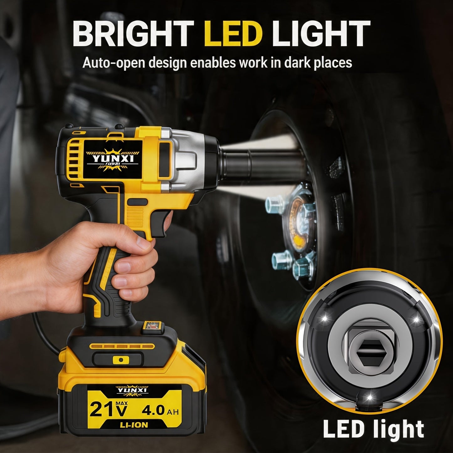 21V Brushless Cordless Impact Wrench & Drill Set – 4000mAh Li-ion Battery, Toolbox, Charger & Socket Accessories for Automotive, Home & Industrial Use