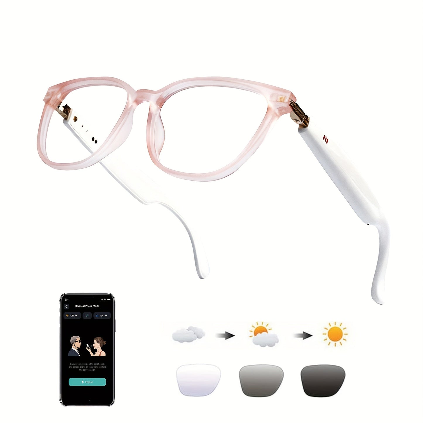 AI Smart Glasses Real-Time Translation 160+ Languages ChatGPT System Bluetooth 5.3 Built-in Mic Speaker – HD Voice Calls HiFi Music Smart Audio Glasses Unisex Men Women
