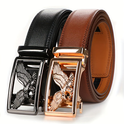 Men’s Genuine Leather Ratchet Belt with Automatic Buckle – Adjustable Alloy Buckle Casual & Business Belt Sizes 110–130cm, Perfect Father’s Day Gift for Him