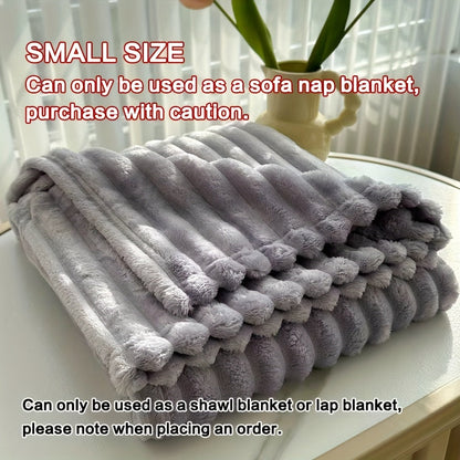 Fleece Throw Blanket Ultra-Soft 3D Faux Rabbit Fur Double-Sided – All-Season Cozy Blanket for Bed Sofa Travel Camping | 7 Colors 4 Sizes White Dark Gray Pink Khaki Purple Grey