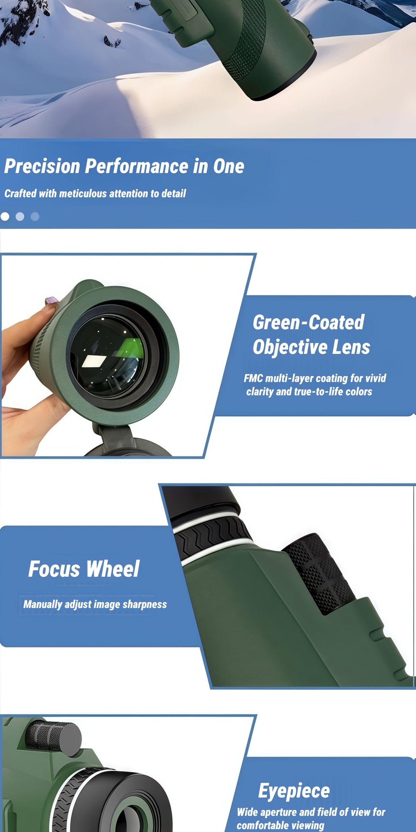 10x42 HD Monocular Telescope with Phone Adapter & Tripod – FMC Lens Compact Scope for Bird Watching, Wildlife, Hiking, Camping, Concerts & Sports – Black & Green, Christmas Gift