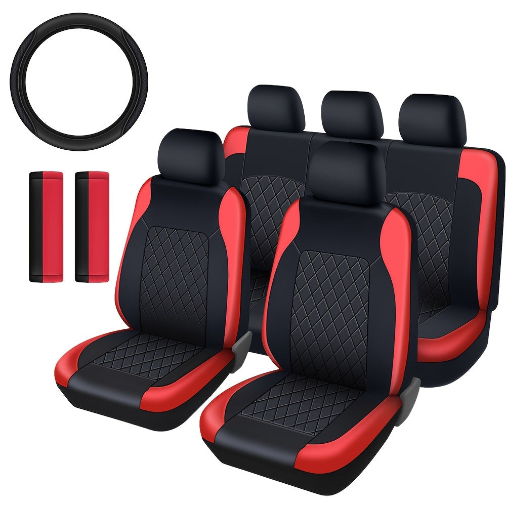 PU Leather Car Seat Covers Universal Fit Waterproof Quilted All-Season with Sponge Padding for Cars SUVs Trucks Gray Black Red Blue Single or 12-Piece Set