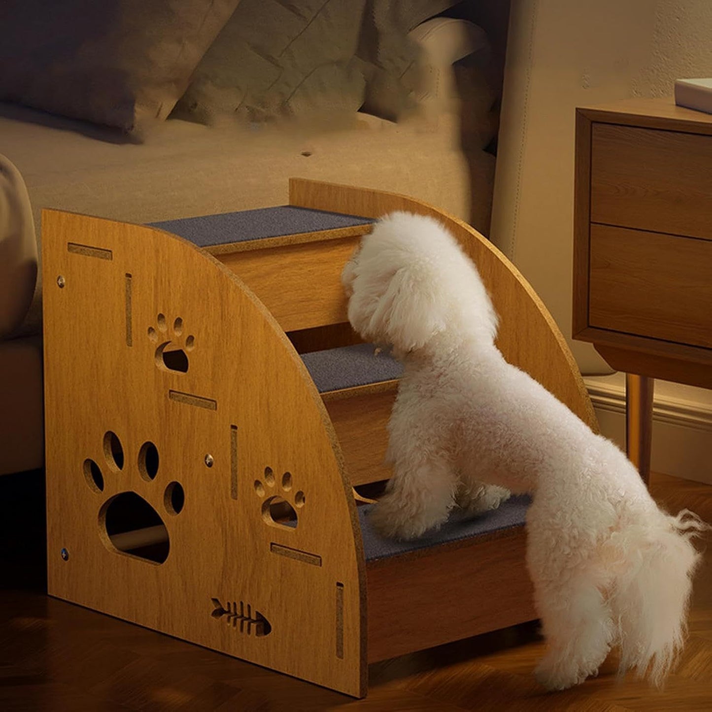 Non-Slip Pet Stairs for Bed and Couch - 3 or 5 Step Dog Steps with Safety Rails and Ramp Design, 15 Inch Height for Small Dogs Cats and Senior Pets, Lightweight Portable Pet Steps