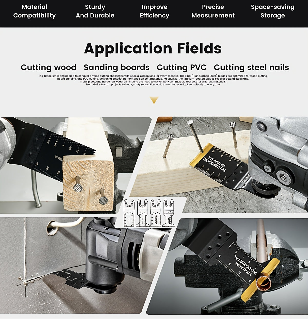 Titanium Oscillating Saw Blades Universal Quick Release Multi Tool Blades Set – 18/28/36/50 Pcs, Cuts Metal, Wood & Plastic, Compatible with Dewalt, Makita, Bosch & More