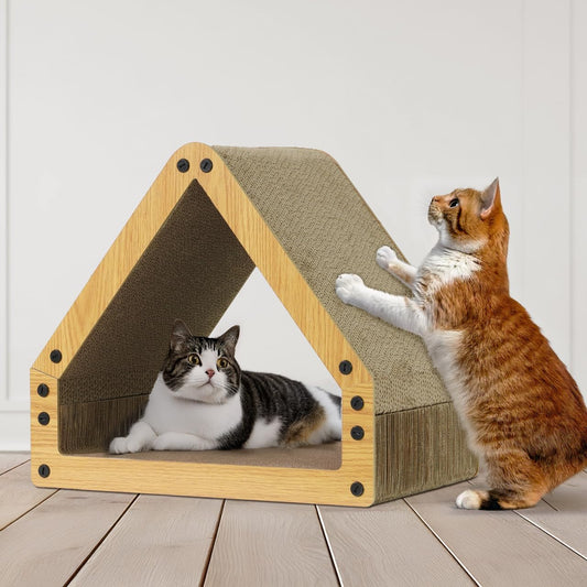 Large House-Shaped Cat Scratcher Lounger – Reversible 5-Layer Cardboard Cat Scratching Pad & Board, 16x14x12 Inch, Protects Furniture, for Indoor Cats of All Sizes, Brown/White