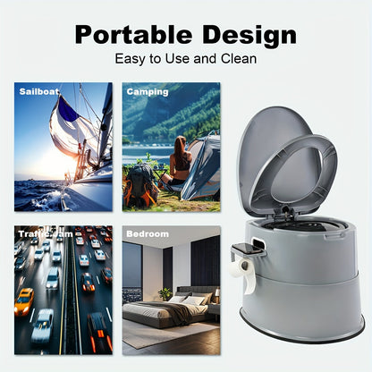 Portable Toilet for Adults Extra Large Indoor Outdoor Camping Commode with Detachable Inner Bucket & Removable Paper Holder – Lightweight Compact for Camping, RV, Boat, Van & Emergency Use (Gray/Black)