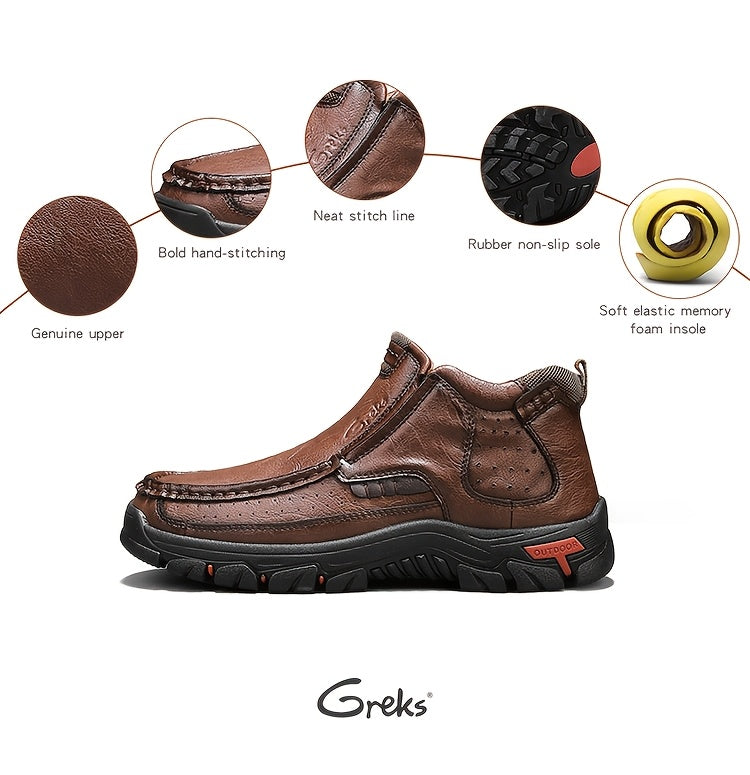 GREKS Men's Hand Stitched Slip-On Ankle Boots Casual Moccasin Chukka Loafers Non-Slip Sole for Outdoor Hiking Driving Daily Wear – Comfortable Lightweight Men's Shoes