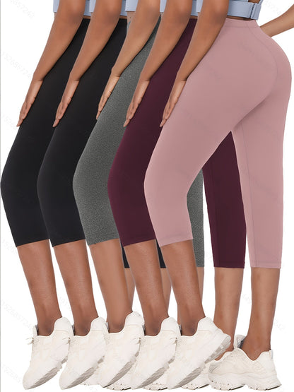 Women's Capri Pants 5-Pack Super Soft No See-Through High-Stretch Skinny Fit Solid Color Yoga Sports Leggings – LUCKYUM XS-XXL