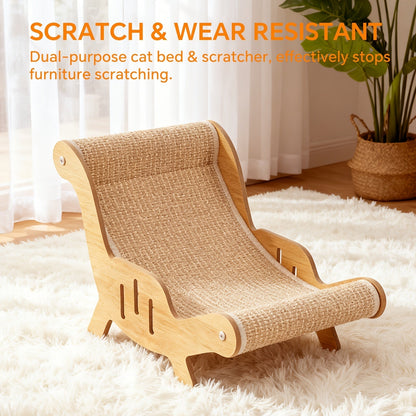 Elevated Cat Lounger Chair with Sisal Scratching Pad – Cat Hammock Bed, Beach Chair Style Indoor Nap Lounge Furniture for Cats, Cozy Elevated Cat Bed