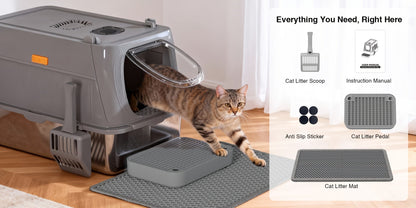 Oversized Enclosed Stainless Steel Cat Litter Box with Lid, Collapsible Anti-Splash Covered Indoor Cat Toilet with Front Flap Door & Superior Odor Control