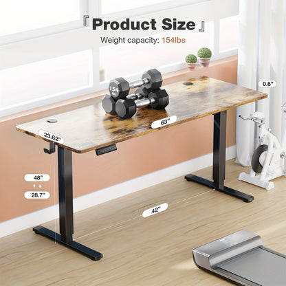 63 Inch Electric Standing Desk – Height Adjustable Sit-Stand PC Workstation with Wood Desktop, Home Office, Bedroom & Gaming Room Computer Work Table for Small Spaces
