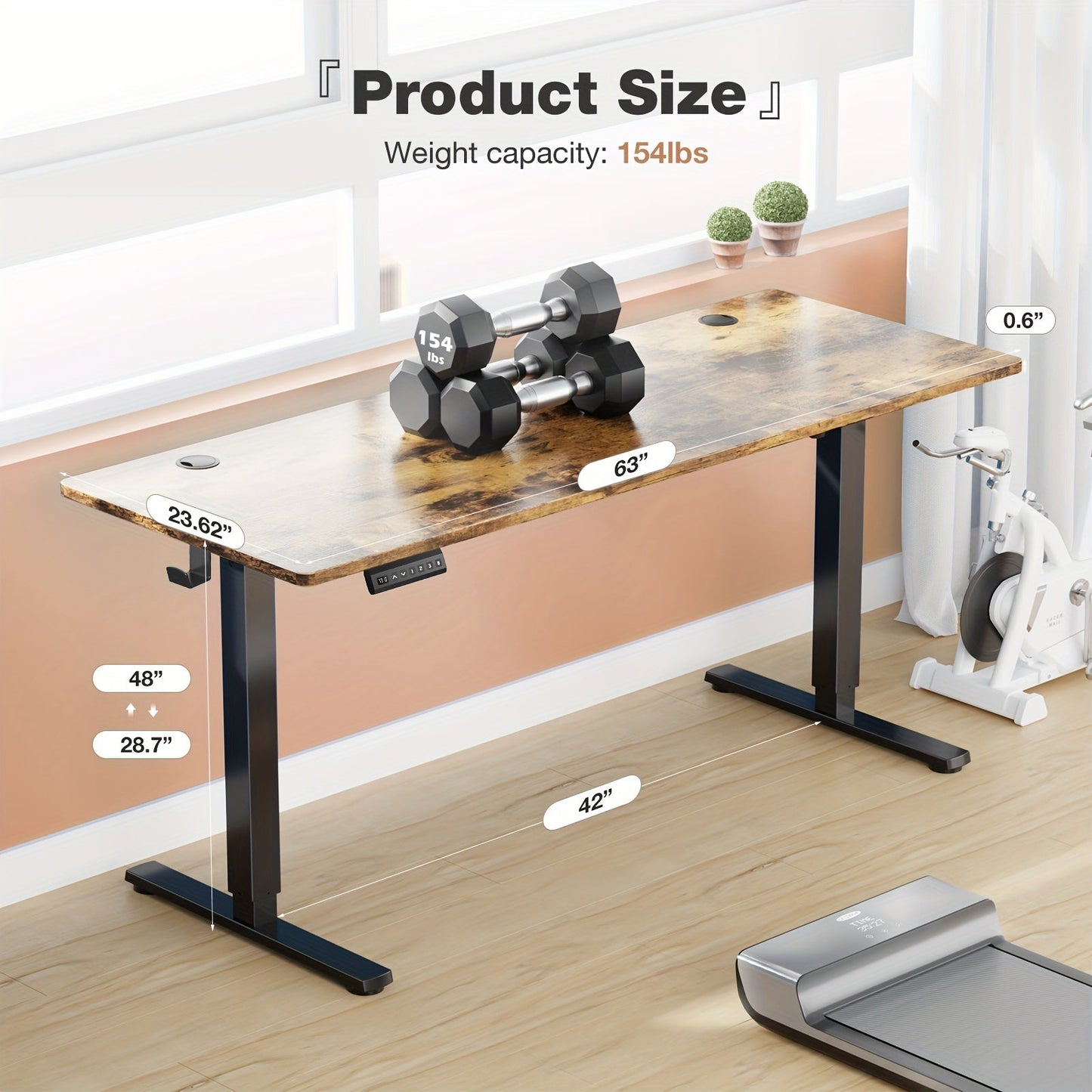 63 Inch Electric Standing Desk – Height Adjustable Sit-Stand PC Workstation with Wood Desktop, Home Office, Bedroom & Gaming Room Computer Work Table for Small Spaces