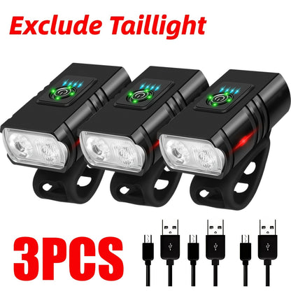 LED Bike Light Set USB-C Rechargeable 1500 Lumen – Front & Rear Bicycle Lights, 6+4 Modes, Waterproof, Power Display, Fast Charging, Safe Night Cycling Light for Road Mountain Bike