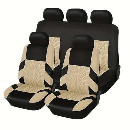Full Enclosure 5-Seat Car Seat Covers with Tire Track Design – Universal Fit for Most Cars & SUVs, Breathable Fabric, Front & Rear Seat Protection, Stylish Auto Interior Accessories in Multiple Colors