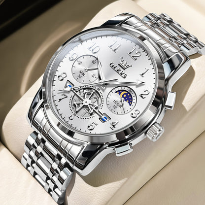 OLEVS Men's Luxury Dress Watch Big Face Luminous Calendar Stainless Steel – Classic Business Wrist Watch for Men, 8 Color Options, Easy-to-Read Dial, Perfect Gift for Him