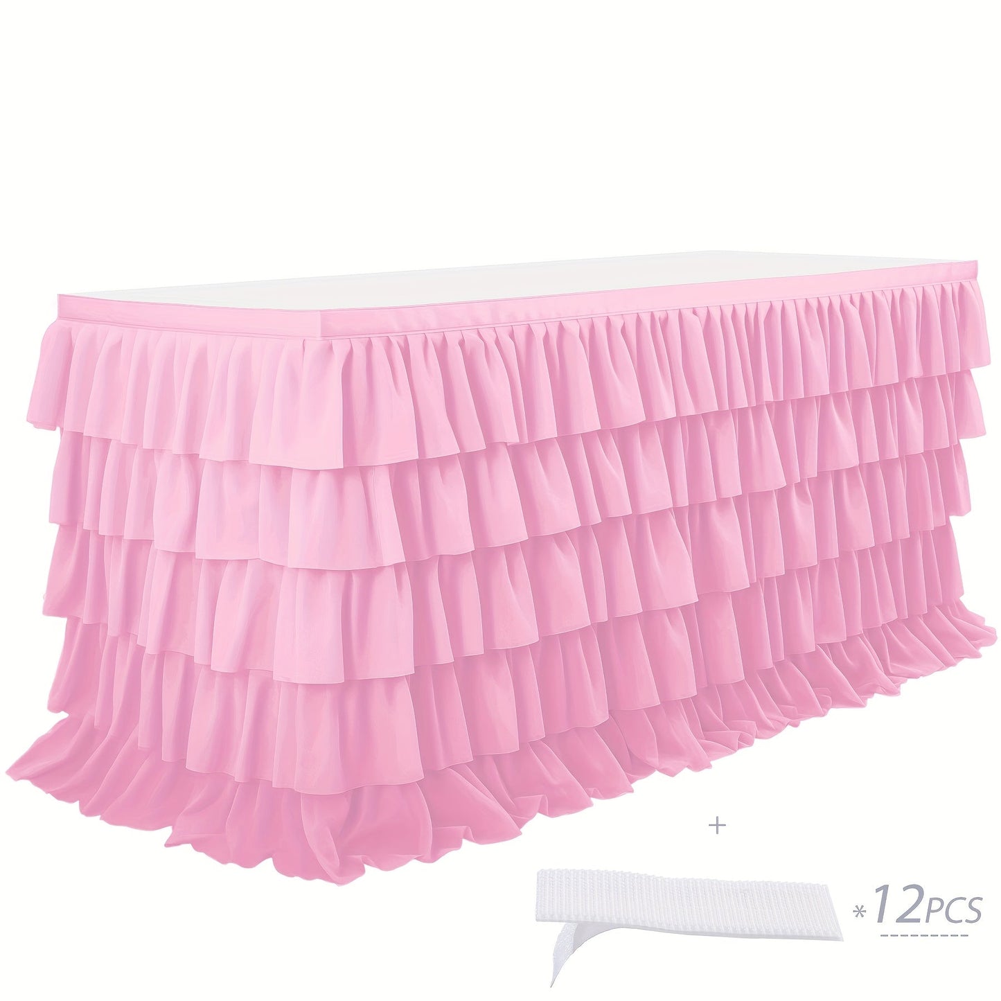 6ft Tulle Tutu Table Skirt – Chiffon Ruffle Table Skirting for Birthday Party, Wedding, Bridal Shower, Girls Party & Holiday Decor – Easy Hook & Loop Install, 12 Colors (72"L x 30"H)