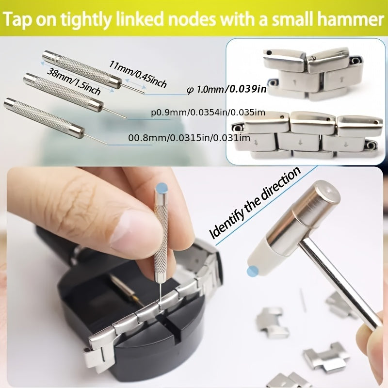 15 Piece Professional Watch Band Removal Tool Kit – Stainless Steel Watch Band Pin Remover with Plastic Base, No Assembly Required, Suitable for Watch Band Adjustment and Repair at Home