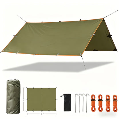 Outdoor Camping Tarp Canopy with UV Protection & Alloy Bracket – Portable Foldable 4-Person Shelter for Backpacking, Hiking, Garden & Outdoor Survival | All-Season Camping Awning