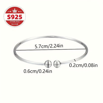 S925 Sterling Silver Pearlescent Bead Open Cuff Bracelet for Women – Adjustable Elegant Fashion Bangle, Hypoallergenic Daily Wear, Perfect Valentine’s Day, Mother’s Day & Birthday Gift