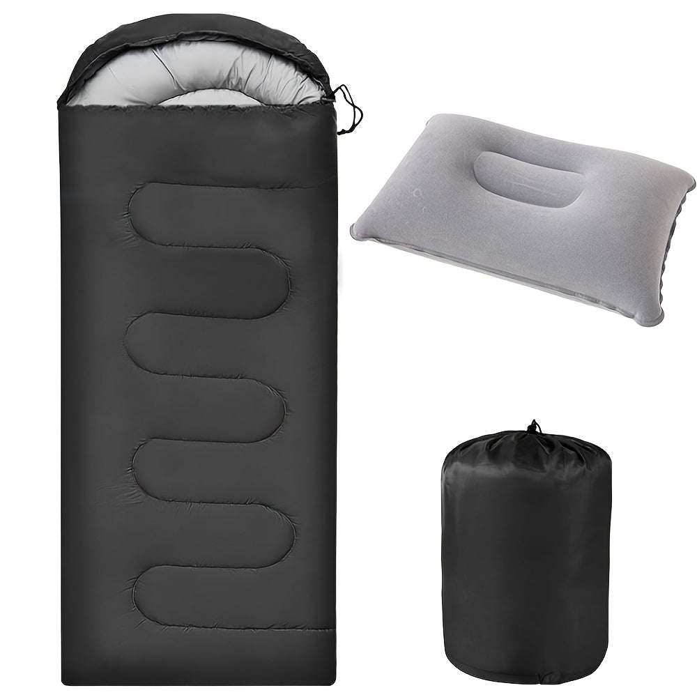 3-Season Camping Sleeping Bag with Pillow & Compression Sack – Lightweight Sleep System for Adults, Hiking Backpacking Outdoor Adventures Travel & Emergency Use, 4 Colors