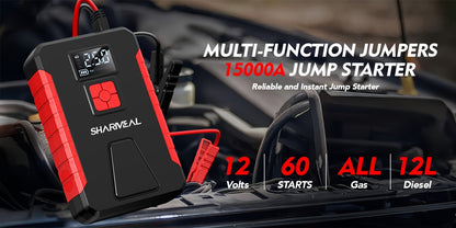 Portable Jump Starter 15000A-19000A Peak | 17-in-1 with 350PSI Air Compressor, 12V Car Battery Charger, LED Light, Digital Display – Emergency Kit for Cars, Trucks & SUVs