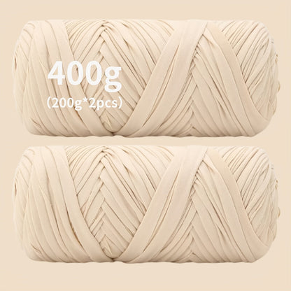 T-Shirt Fabric Yarn 400g (2 x 200g) Chunky Cotton Blend in 49 Colors – Soft Thick Yarn for Crochet Baskets, Bags, Rugs, Macrame & Knitting Projects – Beginner-Friendly Craft Yarn