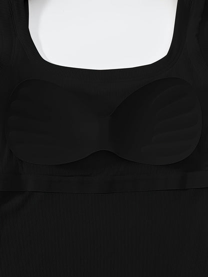 Women's Scoop Neck Tank Top Removable Chest Padding Slim Fit Casual Summer Sleeveless Top 8 Colors XS-XL Built-In Bra