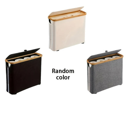 Bamboo Toilet Paper Holder Basket with Lid - Large 9-Roll Storage Organizer for Bathroom, Modern Minimalist Freestanding Toilet Paper Storage Cabinet in Black Beige Gray Pink