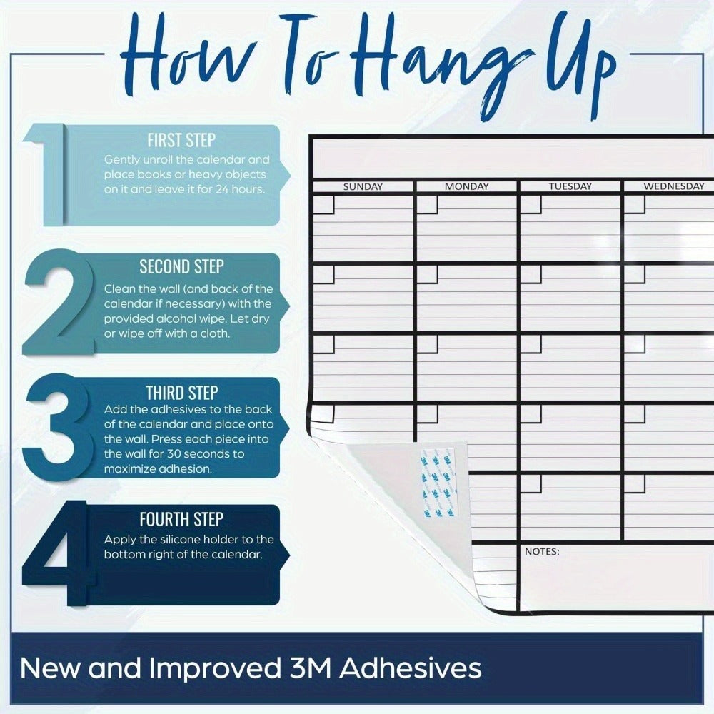 A3 Large Erasable Whiteboard Calendar – Reusable Dry Erase Monthly & Weekly Wall Planner for Office, Home & School, Includes Markers, Family Schedule, Gym & Yoga Planner