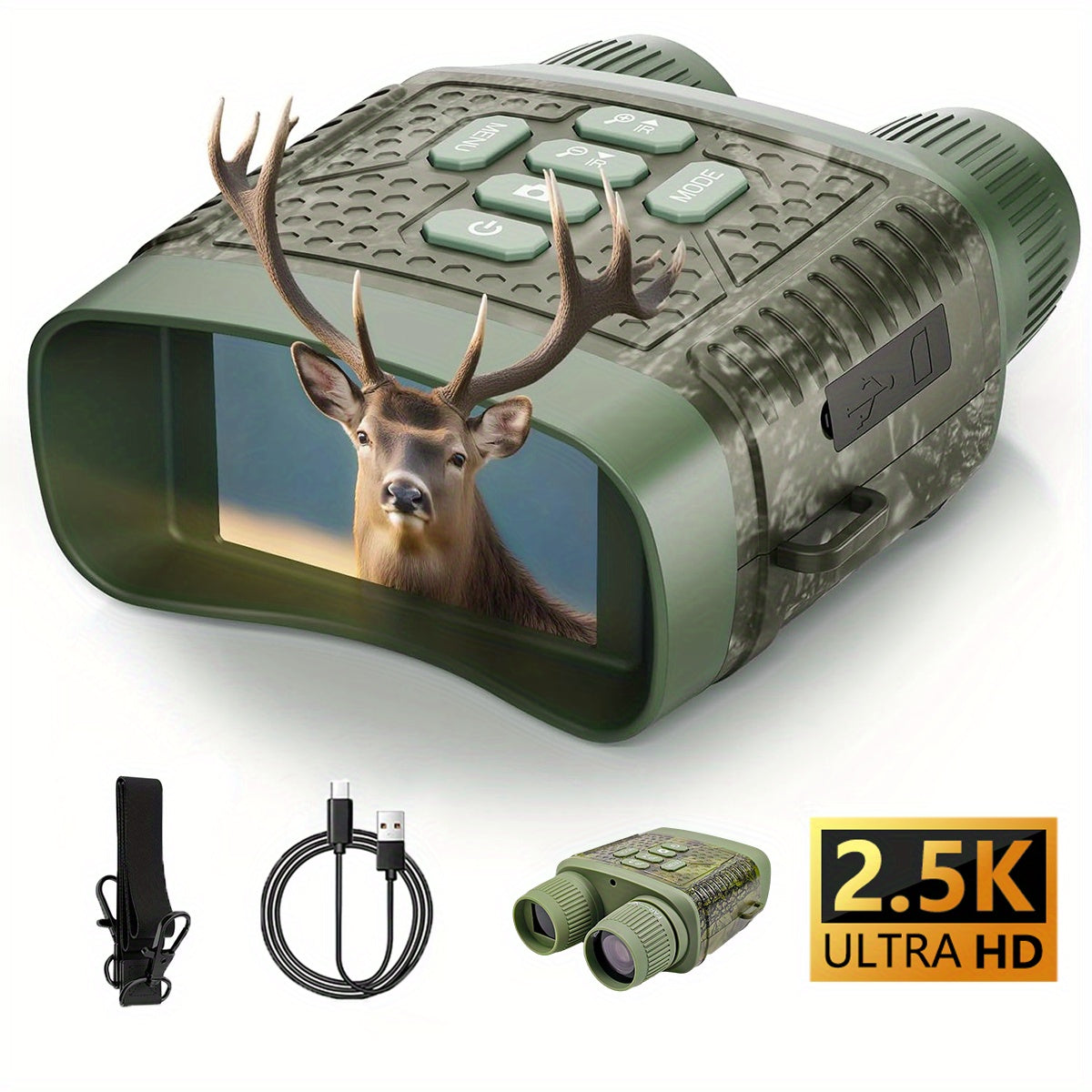Night Vision Goggles 2.5K HD Binoculars – 3-Inch HD Screen, 6X Digital Zoom, 7-Speed Infrared Light, 2000mAh Battery, Video & Photo for Hunting, Wildlife Observation & Outdoor Night Use