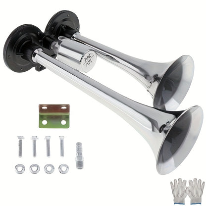 Super Loud 12V 24V Dual Air Horn Kit with Air Compressor 105-137dB Universal Truck Train Car SUV Motorcycle Boat Pickup Aluminum Alloy Electric Horn