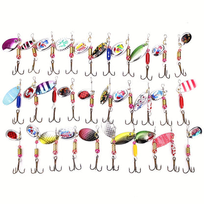 Spinnerbait Fishing Lures 30-Pack – Heavy-Duty Metal Spoon Jig Set for Bass Trout Pike Musky, Multi-Color Saltwater Freshwater Artificial Bait
