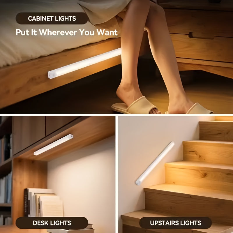 USB-C Rechargeable LED Motion Sensor Cabinet Lights 3 & 6 Pack – Wireless Magnetic Under Cabinet Night Light with 3 Modes for Kitchen, Closet, Stairs, Hallway & Bathroom, 10cm/20cm/30cm