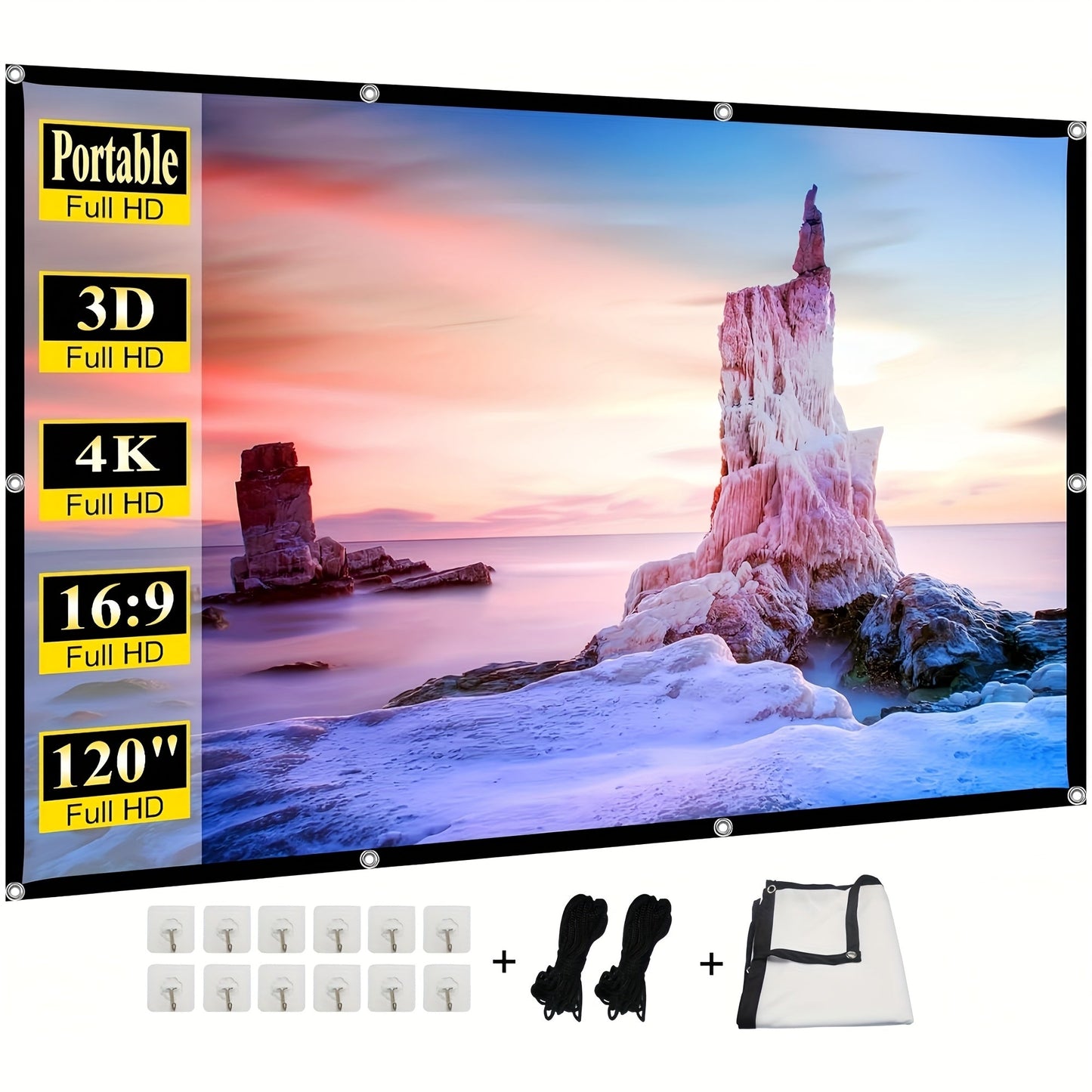 100-Inch Portable Projector Screen 4K HD 16:9 – Foldable Wrinkle-Free Outdoor & Indoor Movie Screen, 160° Wide View Dual-Sided Projection for Home Theater, Camping, Party & Presentations