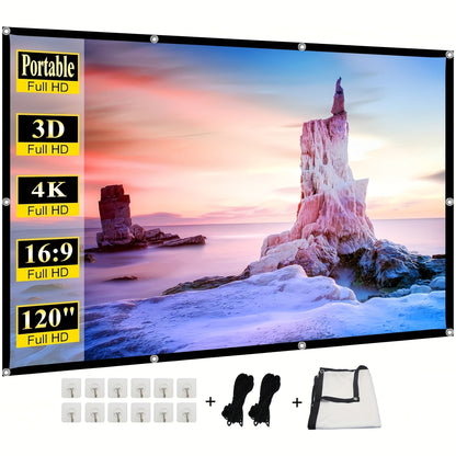 100-Inch Portable Projector Screen 4K HD 16:9 – Foldable Wrinkle-Free Outdoor & Indoor Movie Screen, 160° Wide View Dual-Sided Projection for Home Theater, Camping, Party & Presentations