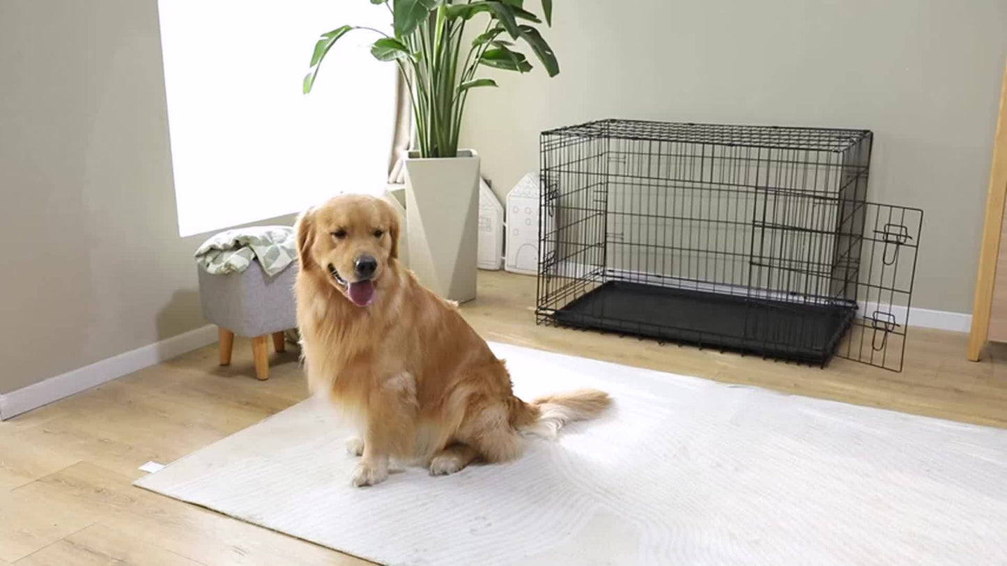 Folding Metal Wire Dog Crate Double Door with Divider Panel Leak-Proof Pan Tray Pet Kennel Indoor Outdoor Travel Small Medium Large XL Dogs 4 Sizes