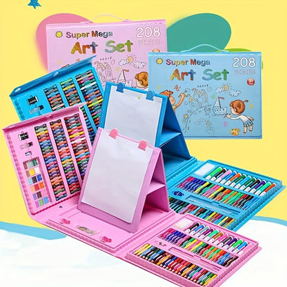228 Pcs Kids Art Painting Set with Easel, Complete Beginner Drawing Kit for Children Ages 3-12, Includes Sketchbook, Coloring Book, Acrylic Markers, Watercolor Pens, Oil Pastels, Colored Pencils & Eraser