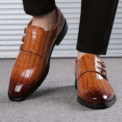 Men's Stone Textured Monk Strap Dress Shoes Slip-On Formal Loafers – Fashion Elegant Oxford Style for Business, Wedding & Special Occasions, Sizes US 6–12.5