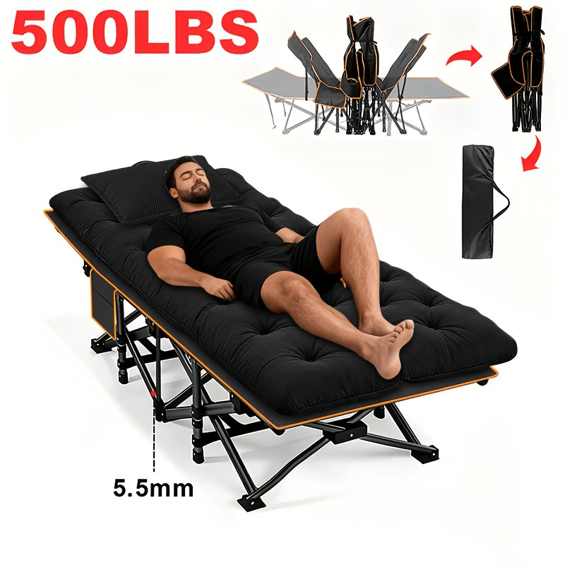 Heavy Duty Folding Camping Cot up to 700LBS – Extra Large 59"/75" Thickened Folding Bed with Mattress, Ergonomic Sturdy Frame, Portable Guest Bed & Patio Sofa for Camping, Hiking & Home Use – Black & Gray