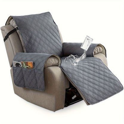Waterproof Recliner Cover Slipcover with Side Pockets Anti-Slip Straps 4-Layer Quilted Fabric Pet Kid Proof Machine Washable Recliner Chair Protector – 11 Colors