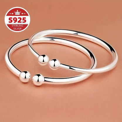 S925 Sterling Silver Pearlescent Open Bangle Bracelet Set 2pcs for Women – Hypoallergenic Adjustable Cuff Bracelet Elegant Jewelry Gift for Valentine's Day Mother's Day Birthday