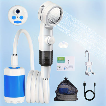 Portable Rechargeable Electric Camping Shower Pump Outdoor Shower for Hiking Climbing Beach Camping Car Motorcycle Wash Pet Bathing Garden Crop Watering Compact Travel Pump